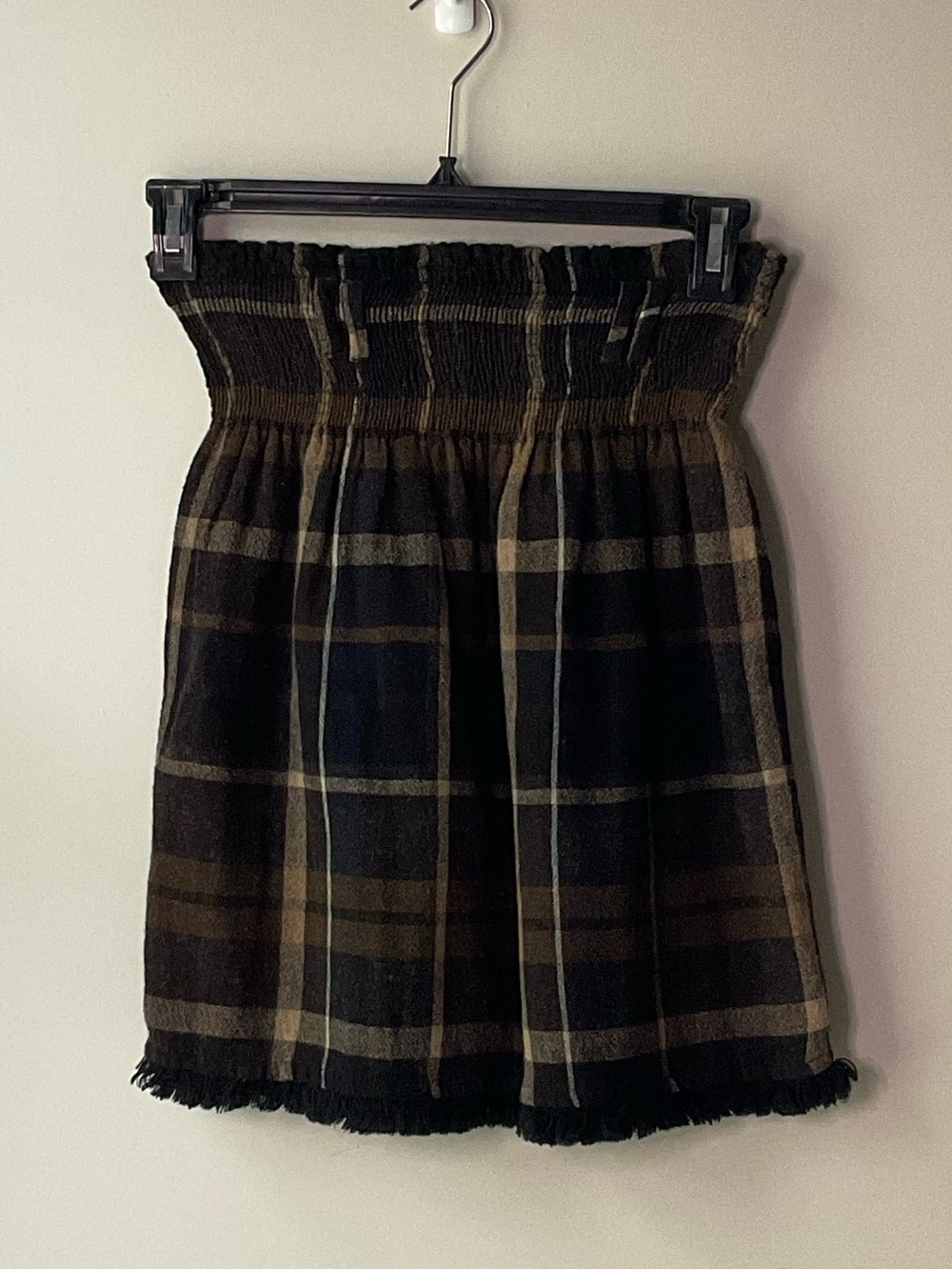Zara Smocked Waist Plaid Mini Skirt - Black and Brown L
